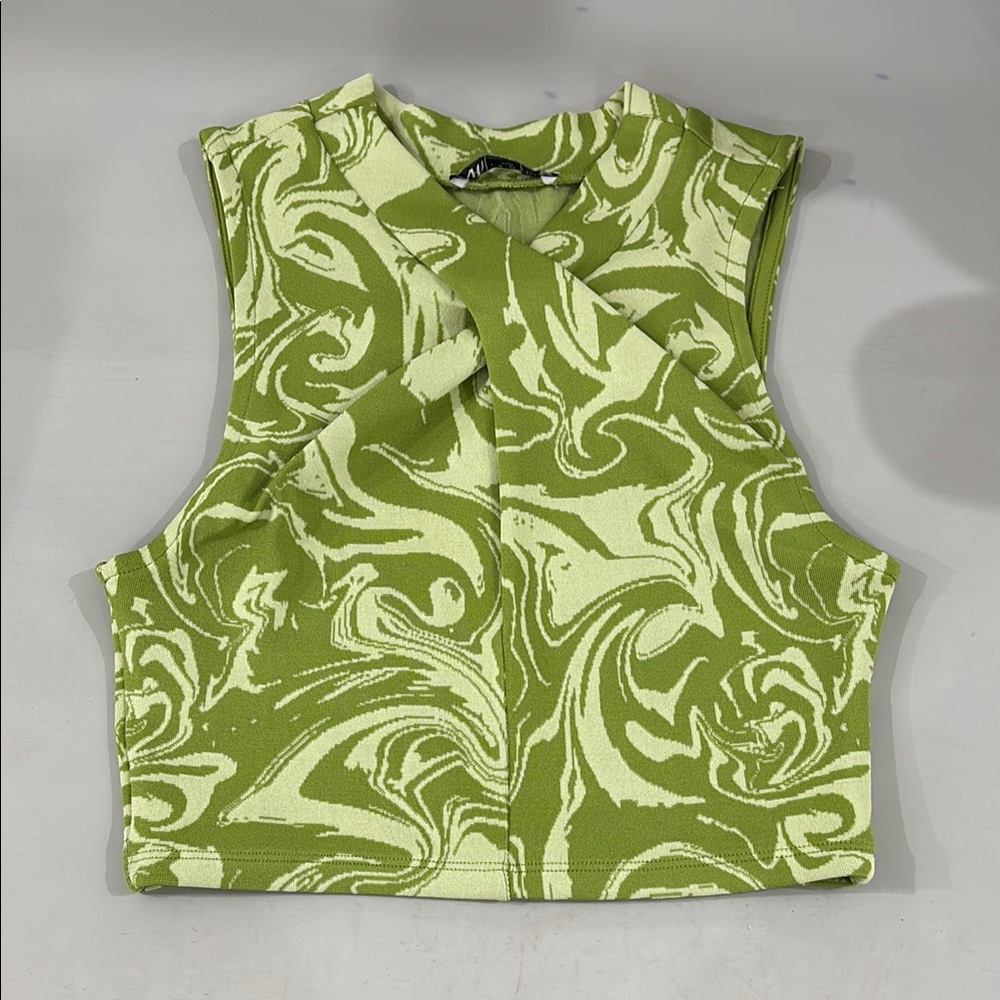 Zara Green Swirl Pattern Sleeveless Top